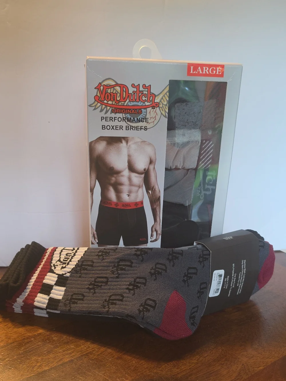 Von Dutch Boxer Briefs & Socks Set - Black, Gray, Red